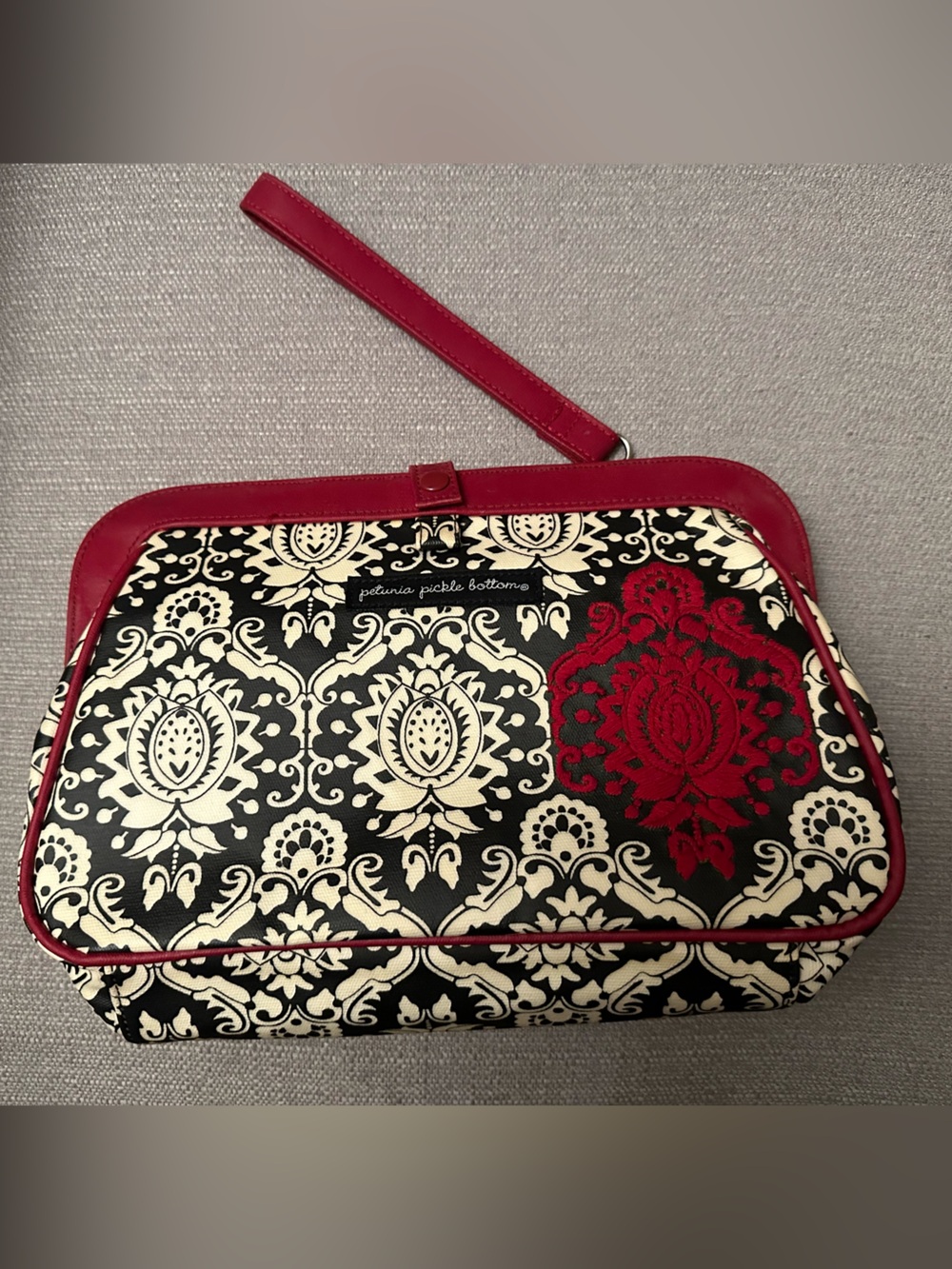 Petunia Pickle Bottom Black Cream and Red Clutch/Wristlet with changing pad